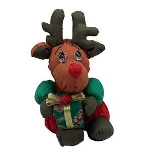 Vintage 1992 Coynes Reindeer Plush Animal Toy Nylon Gift Overalls 7.5” Christmas